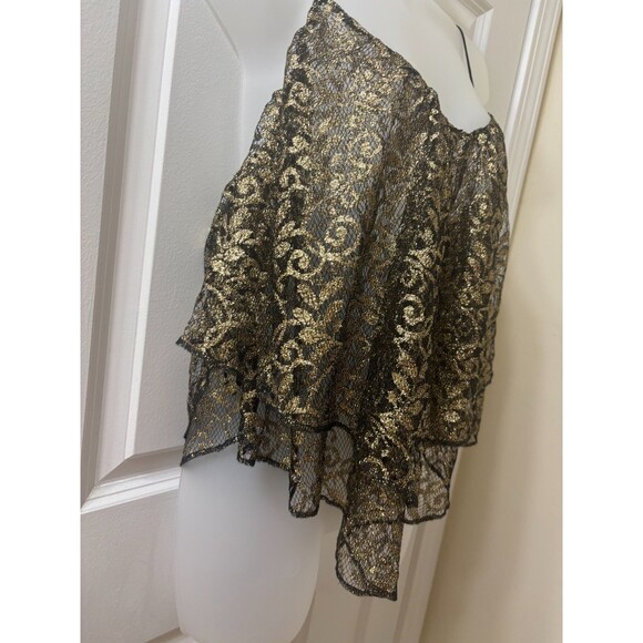 Ecote Gold Sparkle Sheer Tank Top L Urban outfitters Lurex Frills Fairy FLOWY - Picture 5 of 11